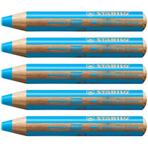 Crayon de couleur STABILO Woody 3 en 1 extra large - Cyan - Lot de 5