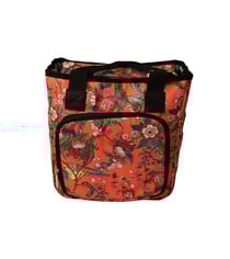 Sac tricot 23x26x14cm fleurs rouges fond corail