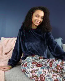 Kit sweat pyjama - velours bleu - 34-48, Avec patron