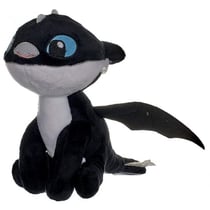 Peluche bébé dragon noir flèche 37 cm yeux bleu - doudou licence dragons
