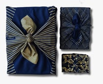 Lot de 3pcs Emballages Papier Cadeau Réutilisable Coton Recyclé Carédeau Pack Famille 'Gloire' en bleu minuit 100% COTON