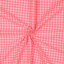 Tissu vichy Lyna Rose Fluo Petits carreaux sur fond Blanc