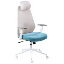 Chaise de Bureau Gris Clair et Bleu Sarcelle en Maille Accoudoirs Appui-Têtes Hauteur Réglable Base Pivotante Dossier Inclinable