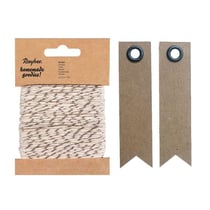 Ficelle 15 m argenté-blanc + 20 étiquettes kraft Fanion