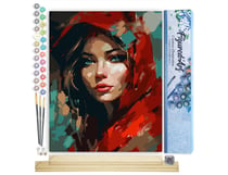Peinture par Numéro Figured'Art - Femme au foulard rouge - Kit de Loisir Créatif DIY Numéro d'Art Complet - 40x50cm toile roulée + châssis en bois à monter