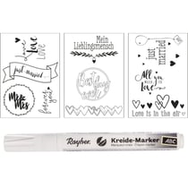 Modèles fenêtre Mariageetamour, 3modèles+1 marqueur craie, Boite 1kit