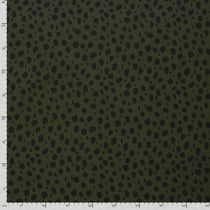 Tissu Softshell  Naya léopard Noir sur fond Vert kaki
