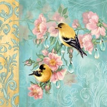 Lot de 4 serviettes en papier découpage collage 33 cm OISEAU FLEUR ROSE O 433