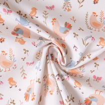 Tissu Coton imprimé Arty Coco à la ferme sur fond Blanc cassé