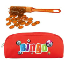 Kit loto bingo 3 en 1 : trousse rouge + baton magnetique pailletés jaune + 100 pions - accessoires jeu, matériel - LOTOQUINE