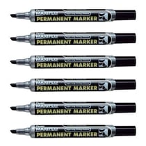 Lot de 6 marqueurs permanents - PENTEL - Pointe biseautée 1 - 3,5 mm - Noir - MAXIFLO NLF60