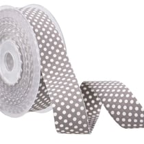 Bobine 15m Ruban pois polyester Gris et blanc