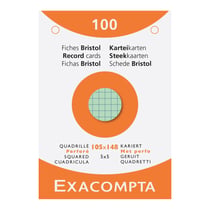 Étui de 100 fiches - bristol quadrillé 5x5 perforé 105x148mm - Couleurs assorties - x 10 - Exacompta