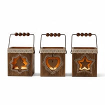 Pack 4 Photophores Carrés en Bois – Décorations de Table Noël, Ambiance Chaleureuse, Motifs Aléatoires