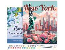 Peinture par Numéro Figured'Art avec Cadre - Affiche de voyage New York en fleurs - Kit de Loisir Créatif DIY Numéro d'Art Complet - 40x50cm toile tendue sur châssis
