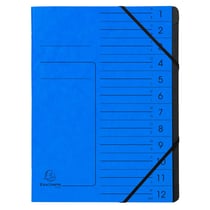 Trieur agrafé avec élastiques intérieur noir 12 compartiments - A4 - Bleu - x 10 - Exacompta