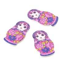 Lot de 6 boutons en bois poupée russe rose et marine 30mm