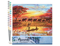 Peinture par Numéro Figured'Art - Coucher de soleil Eléphants - Kit de Loisir Créatif DIY Numéro d'Art Complet - 40x50cm sans châssis en bois