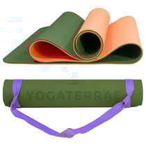 Tapis de Yoga VERT KAKI CORAIL TPE dim. 183x61x0,6 cm + Sangle de transport et d’étirements en Coton