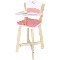 Chaise haute pour poupée - HAPE - Bois rose et blanc - Plateau et coussin inclus