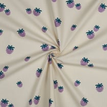 Tissu Popeline de Coton Capucine Mûres Acidulées sur fond Ecru