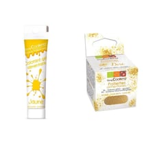 Gel colorant alimentaire jaune + paillettes dorées
