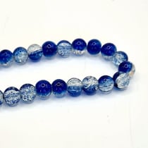 Fil de 97 perles ronde en verre craquelé fabrication bijoux 8 mm CRISTAL BLEU FONCE