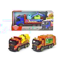 1 de 3 camions différents, bétonnière, camion de recyclage ou ramassage d'ordures, avec mécanisme à friction