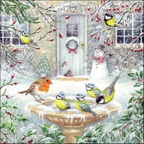 Lot de 4 serviettes en papier découpage collage 33 cm OISEAU NOEL BOHOMME DE NEIGE NO 208