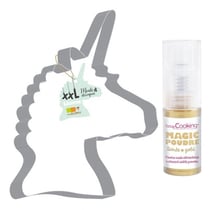 Découpoir à pâtisserie inox XXL Licorne + 1 poudre alimentaire irisée dorée