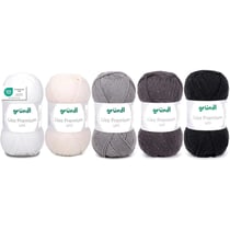 5 pelotes de laine - Blanc, crème, gris galet, anthracite et noir - 100% acrylique - Gründl - Lisa Premium