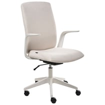 Chaise de Bureau Beige en Polyester Accoudoirs et Appui-tête Réglables Hauteur Ajustable Base Pivotante Dossier Inclinable