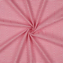 Tissu Voile de Coton vichy coeurs Roses sur fond Blanc