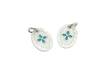 1 Pendentif ovale Fleur 12*9mm argent et émail blanc et turquoise