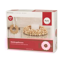 Kit : Couronne en boules de bois, 20cm ø, 290 boules+1anneau polystyrène 17cm, 1 pce