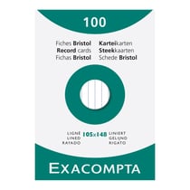 Étui de 100 fiches - bristol blanc ligné non perforé 105x148mm - Blanc - x 10 - Exacompta