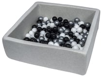 Piscine à balles pour enfant, 90x90 cm, Aire de jeu + 150 balles noir, blanc, argent - Velinda