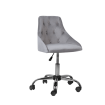 Chaise à Roulettes en Velours Gris sur Pied Chromé Réglable Dossier Capitonné Tendance et Design Rétro Glamour pour Coin Bureau Beliani