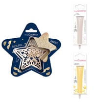 Kit pour biscuit en relief Étoile + 2 Stylos au chocolat blanc et jaune pastel