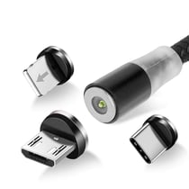 Avizar Câble USB vers Lightning, USB-C et Micro-USB Charge 2.4A 1m Noir