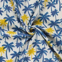 Tissu Double gaze de Coton Orlando palmiers sur fond Blanc cassé