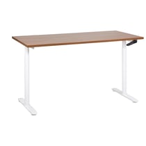 Bureau Réglable Manuellement Plateau Bois Foncé et Structure Acier Blanc 160 x 72 cm Hauteur Ajustable Assis Debout Pieds Ronds Design Moderne