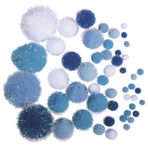 Pompons metallic, assortis, bleu - blanc, coul.+tailles assorties, 50 pces