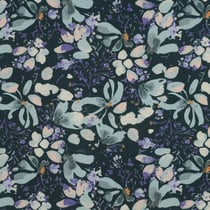 Tissu Viscose stretch Poppy imprimé fleuris Bleu pétrole