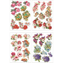 Motifs 3D, fleurs et oiseaux, feuille 21x30 cm, 4 flles/ 1 Pq.