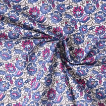 Coupon Tissu Coton imprimé Arty Mirelda fleurs vintage Bleu lavande sur fond Blanc - Par coupon de 3 mètres