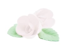 4 roses blanches+ 6 feuilles vertes azyme (blister)