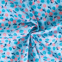 Tissu Coton imprimé Fleuris Jules sur fond Bleu