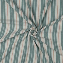 Tissu Double gaze de Coton Rayures Vert sauge sur fond Blanc cassé