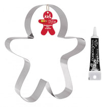 Découpoir à pâtisserie inox XXL Bonhomme en pain d'épice + Stylo de glaçage noir